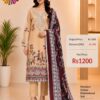 Peach Readymade Printed Cotton Suit Set with Cotton Dupatta