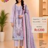 Lavender Readymade Printed Cotton Suit Set with Cotton Dupatta