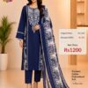 Royal Blue Readymade Printed Cotton Suit Set with Cotton Dupatta