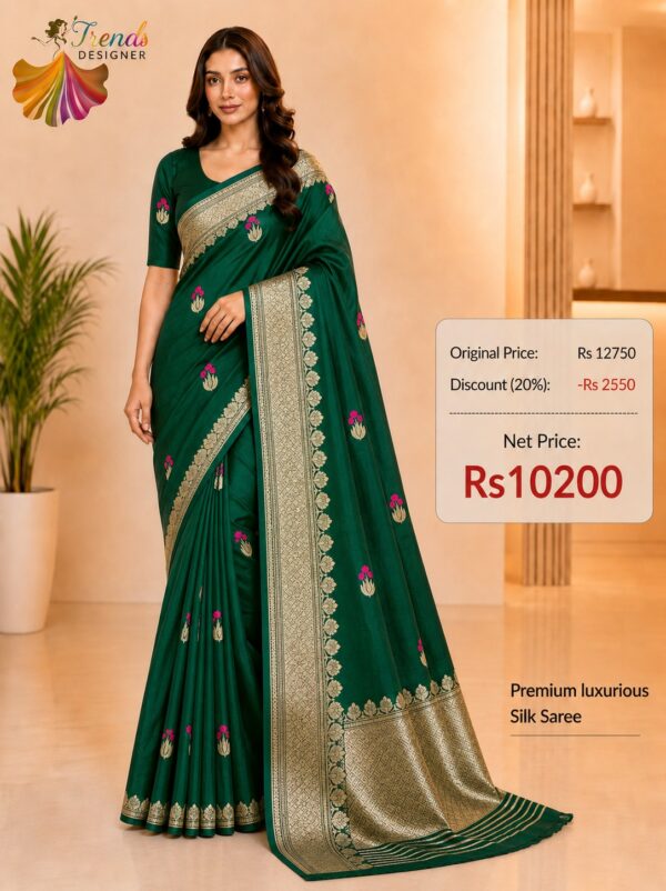 Green Pure Raw Mango Mashru Border Satin Silk Saree with Silk Mark Certificate