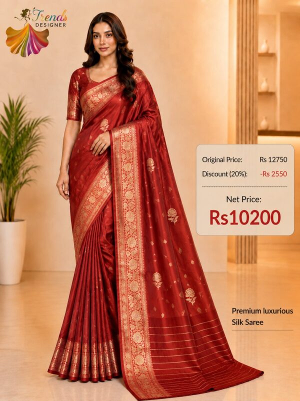 Red Pure Raw Mango Mashru Border Satin Silk Saree with Silk Mark Certificate