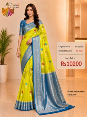 Parrot Green Pure Raw Mango Mashru Border Satin Silk Saree with Silk Mark Certificate