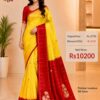 Yellow with Red Pure Raw Mango Mashru Border Satin Silk Saree with Silk Mark Certificate