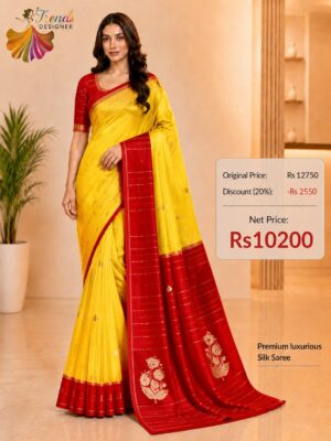 Yellow with Red Pure Raw Mango Mashru Border Satin Silk Saree with Silk Mark Certificate