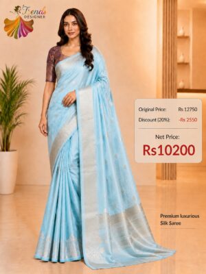 Aqua Blue Pure Raw Mango Mashru Border Satin Silk Saree with Silk Mark Certificate