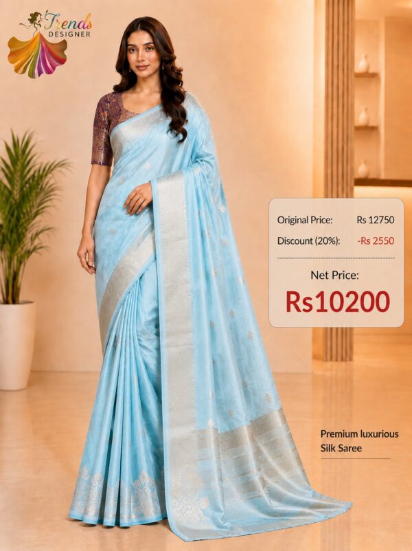 Aqua Blue Pure Raw Mango Mashru Border Satin Silk Saree with Silk Mark Certificate
