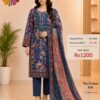 Navy Blue Pure Cotton Boring Work & Patch Work Suit Set with Semi Lawn Bottom and Dupatta