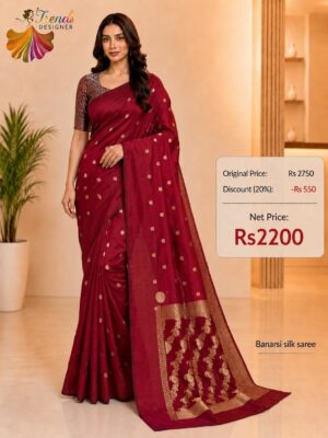 Premium Maroon Banarasi Silk Saree with Rich Zari Woven Border | Trends Designer