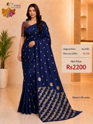 Premium Royal Blue Banarasi Silk Saree with Rich Zari Woven Pallu | Trends Designer