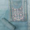 Sky Blue Georgette Mirror & Gota Work Semi Stitched Suit Piece with Embroidered Georgette Dupatta