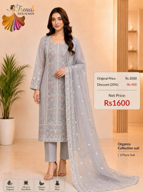 Organza Embroidered Suit