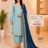 Sky Blue Georgette Mirror & Gota Work Semi Stitched Suit Piece with Navy Blue Embroidered Dupatta
