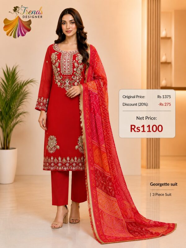 Red Georgette Designer Suit