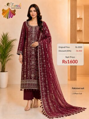 Maroon Pakistani 3 Piece Suit Set for Women | Designer Embroidered Wedding Wear