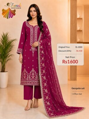 Magenta Georgette Embroidered 3 Piece Suit for Women | Wedding & Party Wear | Trends Designer