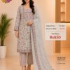 Women's white and pink readymade cotton floral printed 3 piece suit set with matching printed dupatta from Trends Designer Wear.