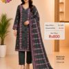 Women's charcoal black readymade cotton 3 piece suit with pink floral print, matching cotton pants and printed dupatta by Trends Designer Wear.