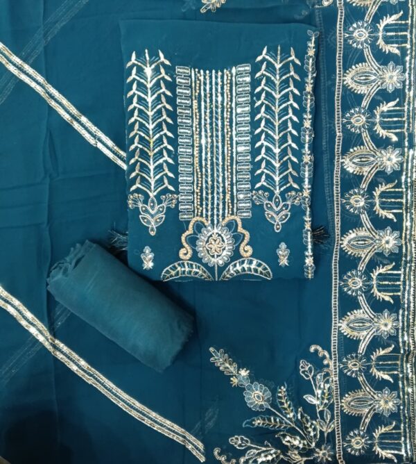Teal Blue Readymade Cotton Designer Suit