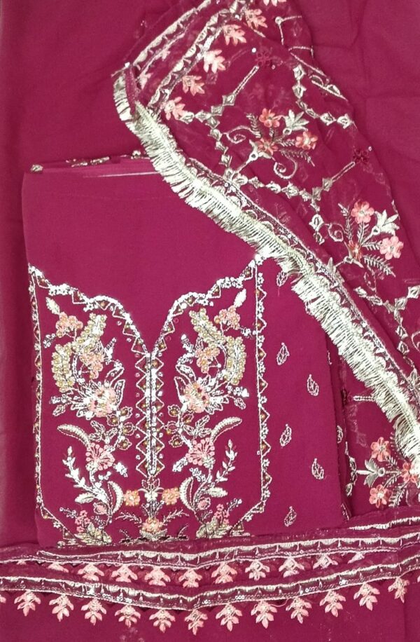 Magenta Georgette Embroidered 3 Piece Suit for Women with Matching Dupatta | Trends Designer
