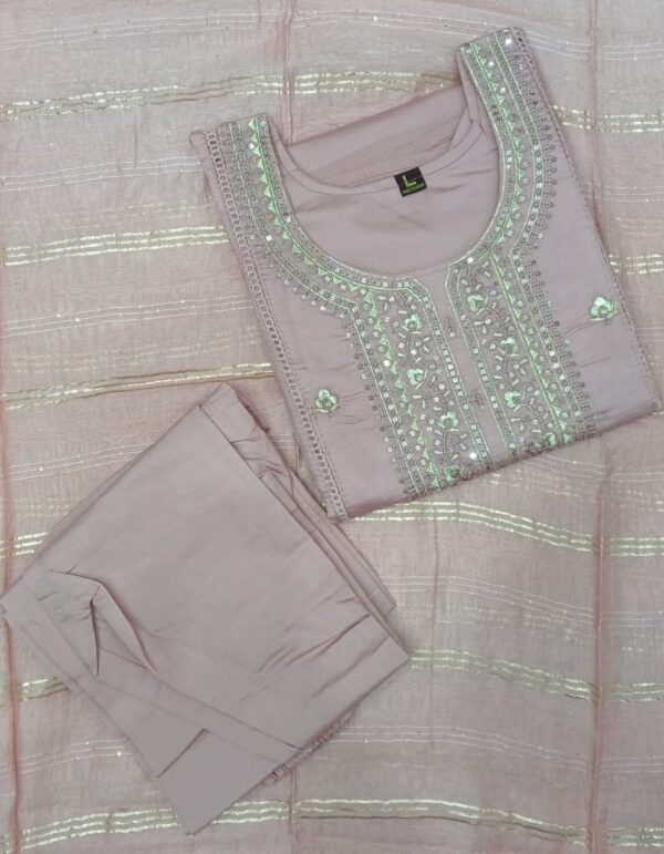 Dusty Pink Readymade Cotton Embroidered 3 Piece Suit for Women with Matching Dupatta | Trends Designer