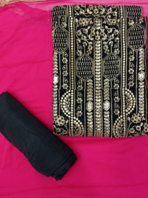 Black Georgette Embroidered 3 Piece Suit with Pink Designer Dupatta for Wedding & Festive Wear
