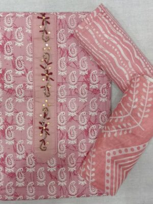 Pink Cotton Printed 3 Piece Suit Set for Women