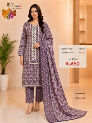 Premium Purple Printed Cotton Suit | 3 Piece Cotton Dress Material for Women | Trends Designer Wear