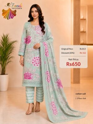 Premium Mint Green Floral Printed Cotton Suit | 3 Piece Cotton Dress Material for Women | Trends Designer Wear