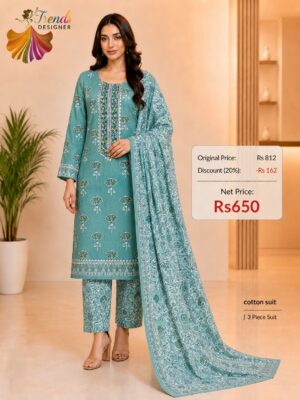 Premium Teal Blue Floral Printed Cotton Suit | 3 Piece Cotton Dress Material for Women | Trends Designer Wear