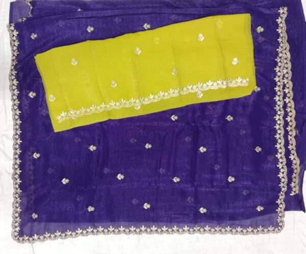 Purple Designer Net Saree with Floral Embroidery and Embroidered Border for Women
