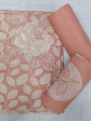 Peach Readymade Cotton 3 Piece Suit Set with Floral Printed Kurta and Cotton Dupatta for Women