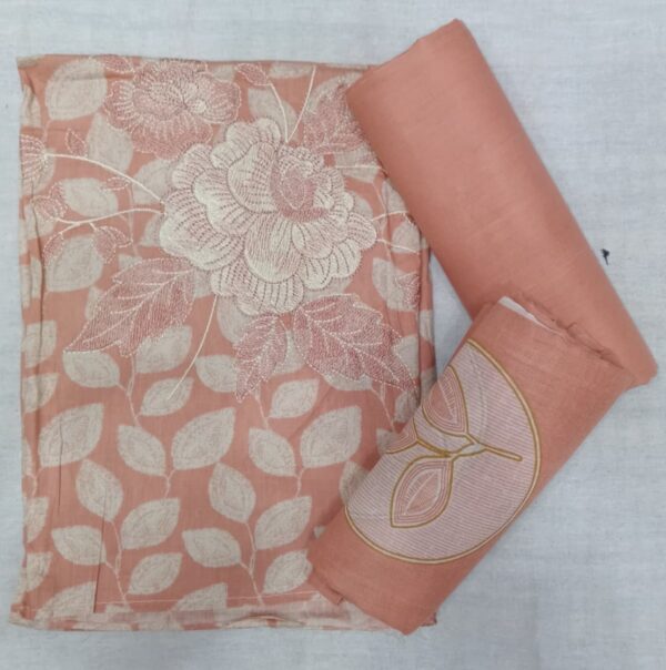 Peach Readymade Cotton 3 Piece Suit Set with Floral Printed Kurta and Cotton Dupatta for Women