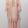 Peach Readymade Organza Coat Set for Women with Floral Embroidery and Palazzo | Trends Designer Wear