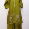 Olive Green Readymade Silk Coat Set for Women with Floral Embroidery and Silk Palazzo | Trends Designer Wear