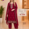 Premium maroon readymade embroidered cotton suit set with matching pants and embroidered dupatta for women by Trends Designer Wear.