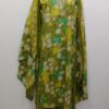 Green floral print readymade embroidered cotton suit set with striped pants and printed dupatta for women.