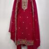 Premium maroon readymade embroidered cotton suit set with matching pants and embroidered dupatta for women by Trends Designer Wear.