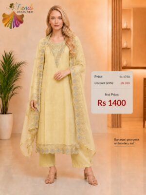 Banarasi Georgette Embroidery Readymade Suit for Women – Pastel Yellow Designer Ethnic Wear | New Arrivals