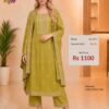 Olive Green Banarasi Cotton Blend Readymade Suit with Matching Dupatta for Women by Trends Designer Wear