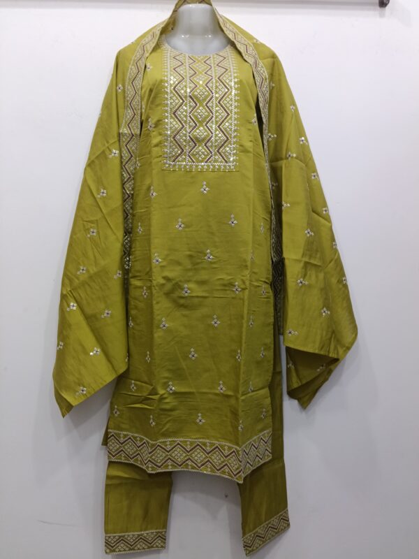 Olive Green Banarasi Cotton Blend Readymade Suit with Matching Dupatta for Women by Trends Designer Wear