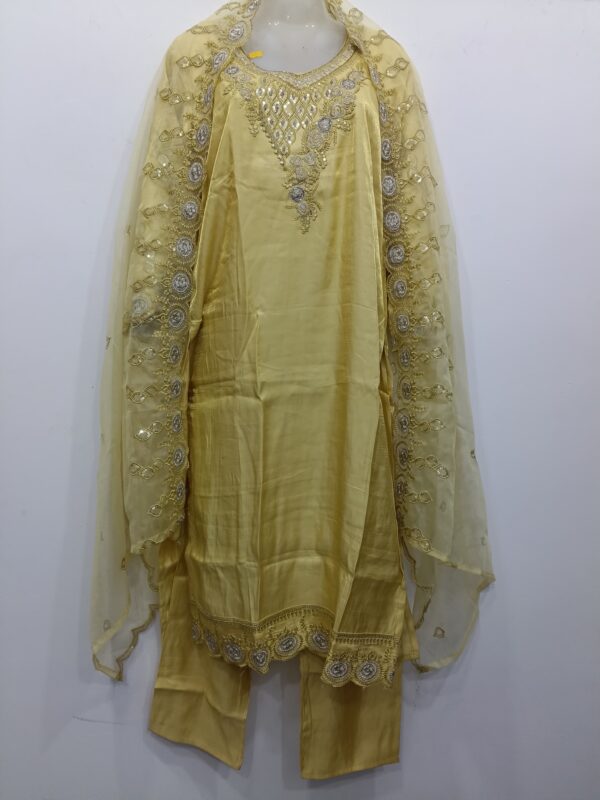 Pastel Yellow Banarasi Georgette Embroidery Readymade Suit for Women by Trends Designer Wear