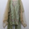 Premium Sage Green Satin Silk Sequin Buti Embroidered Readymade Suit Set with Palazzo and Net Dupatta for Women