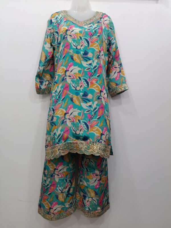Premium Organza Silk Embroidered Floral Print Readymade Co-Ord Set for Women