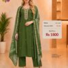 Premium Olive Green Silk Blend Embroidered Readymade Suit Set with Kurta Pant and Dupatta for Women
