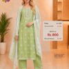 Premium Light Green Printed Cotton Heavy Embroidered Readymade Suit Set with Kurta Pant and Dupatta for Women