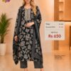 Premium Black Floral Printed Cotton Cambric Embroidered Readymade Suit Set with Kurta Pant and Dupatta for Women