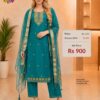Teal Chanderi Silk Blend Embroidered Readymade Suit Set with Kurta Pant and Dupatta for Women