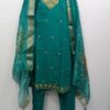 Teal Chanderi Silk Blend Embroidered Readymade Suit Set with Kurta Pant and Dupatta for Women