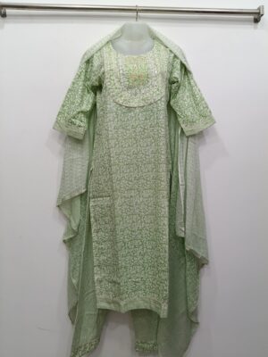 Premium Mint Green Dola Silk Heavy Embroidered Readymade Suit Set with Kurta Pant and Dupatta for Women