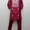 Premium Cotton Blend Embroidery Buti Readymade Suit Set for Women in Wine